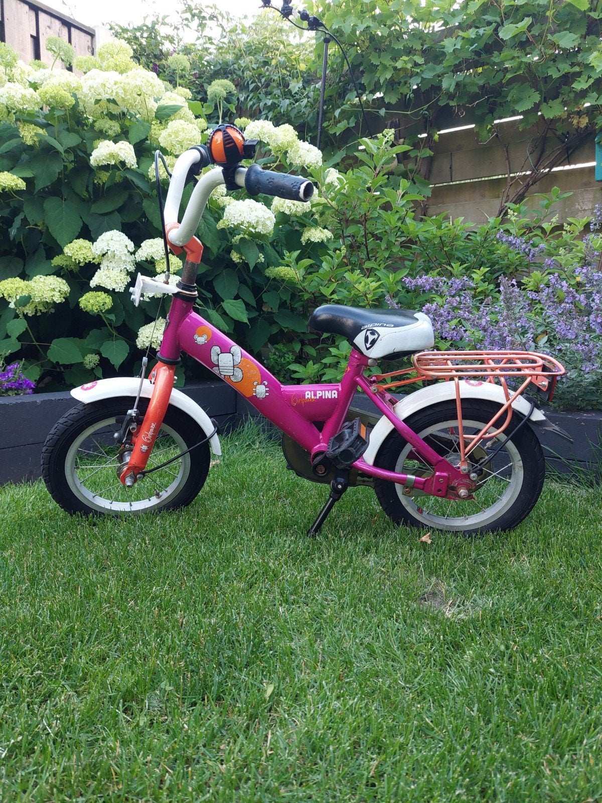 Alpina kinderfiets roze met bagagedrager, Fietsen en Brommers, Fietsen | Kinderfietsjes, Gebruikt, Terugtraprem, Ophalen