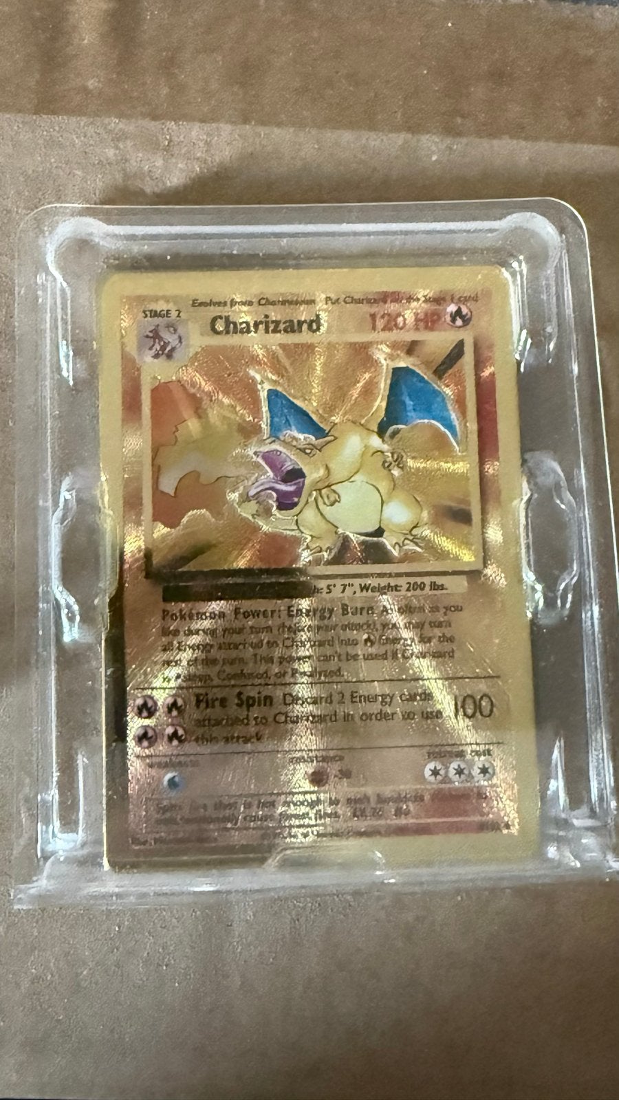 Gouden Charizard Pokémon kaart - CEL BS4, Ophalen of Verzenden, Zo goed als nieuw, Losse kaart, Foil