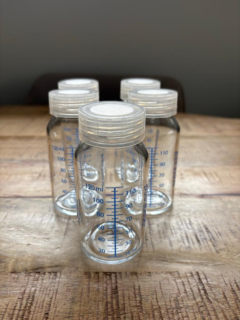 SteriFeed Moedermelkflesjes 120ml (5 stuks) - GLAS, Kinderen en Baby's, Babyvoeding en Toebehoren, Ophalen of Verzenden, Gebruikt