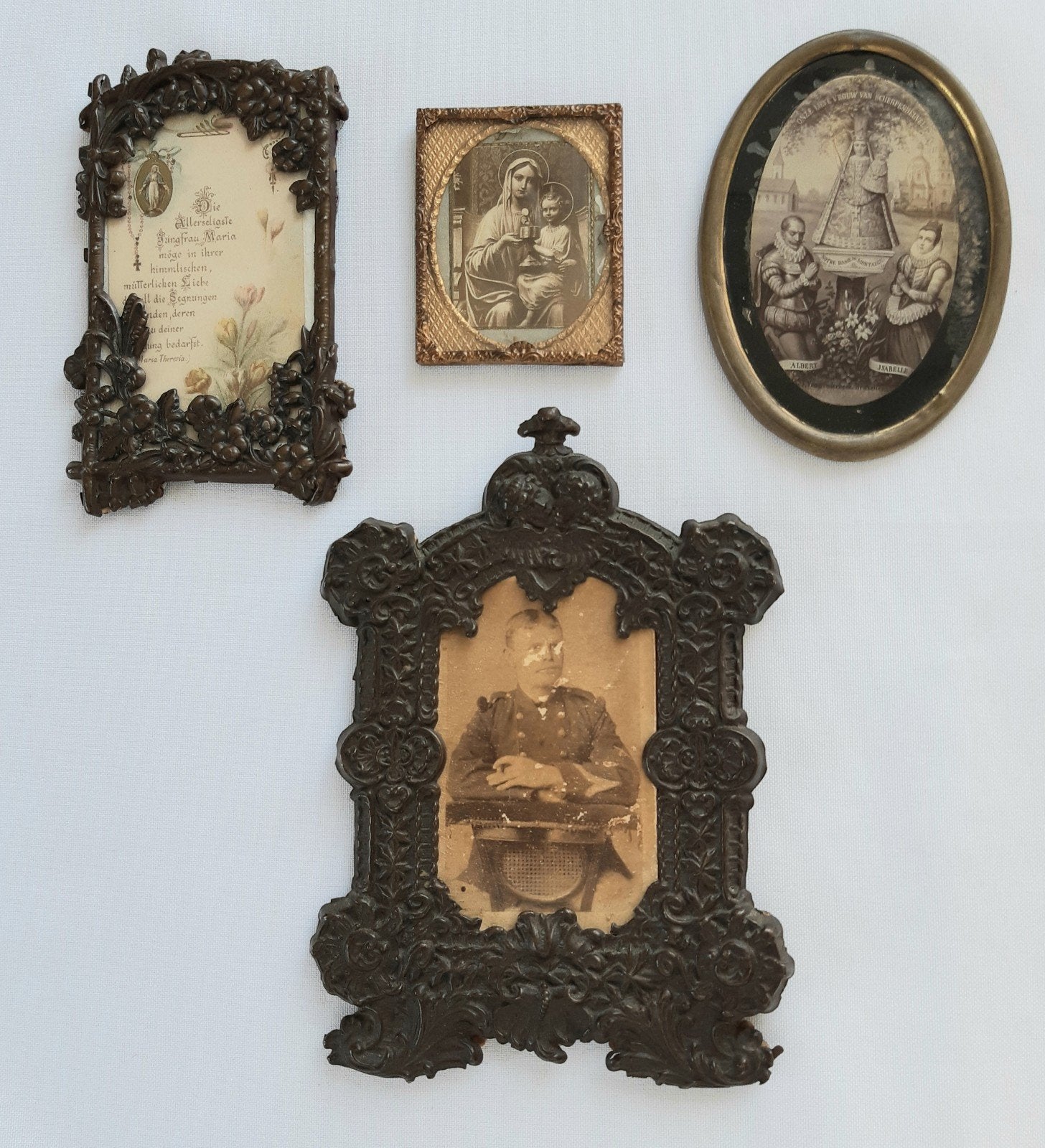 4 Antieke Fotolijstjes Maria Kindeke Jezus Onze lieve Vrouwe, Ophalen of Verzenden