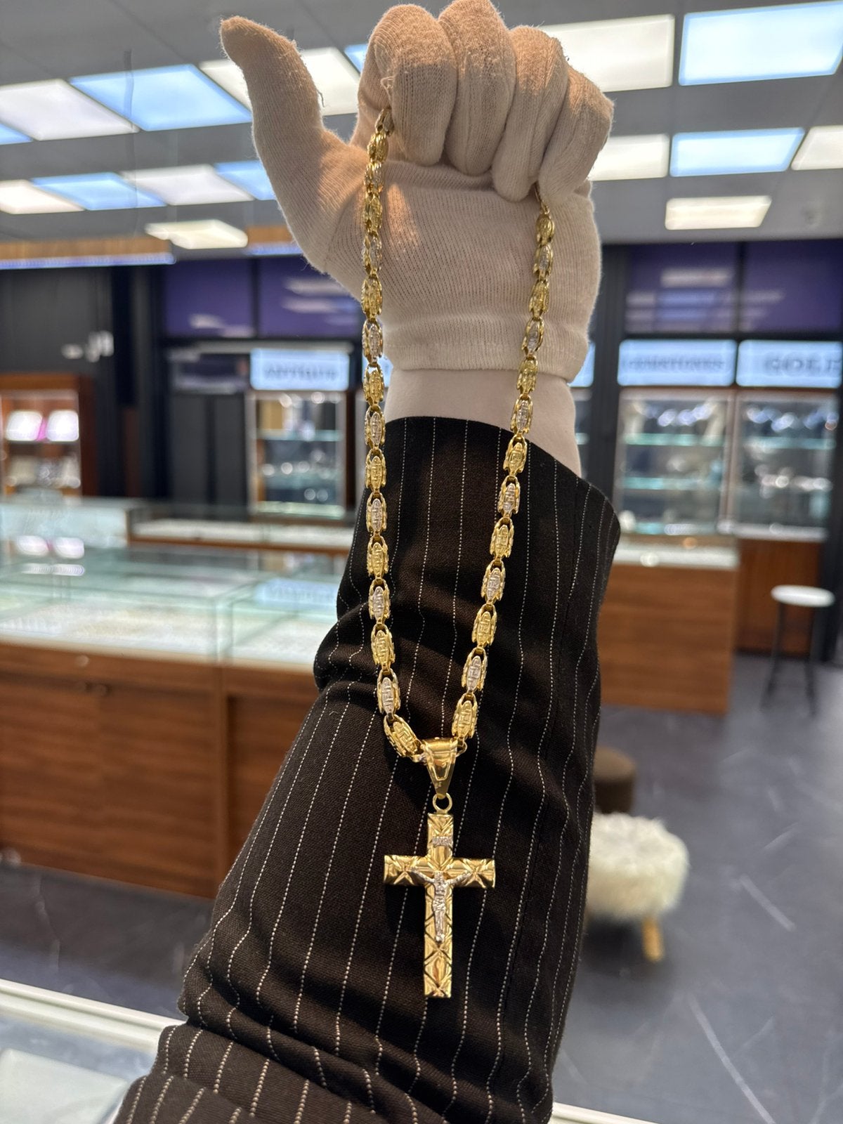Prachtige 14k gouden ketting met kruis en witgoud, Ophalen of Verzenden, Zo goed als nieuw, Goud, Goud