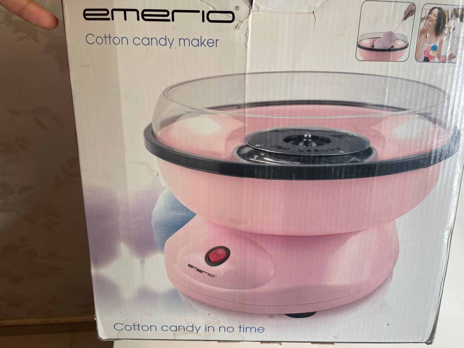 Emerio suikerspinmachine - compleet met doos & suiker, Witgoed en Apparatuur, Ophalen of Verzenden, Zo goed als nieuw