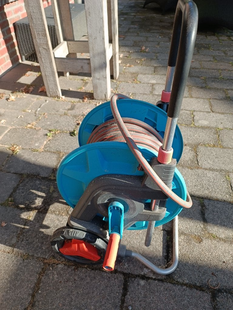 Slanghaspel verrijdbaar - tuinslang 15 meter - goed werkend, Ophalen, Gebruikt, Tuinslang