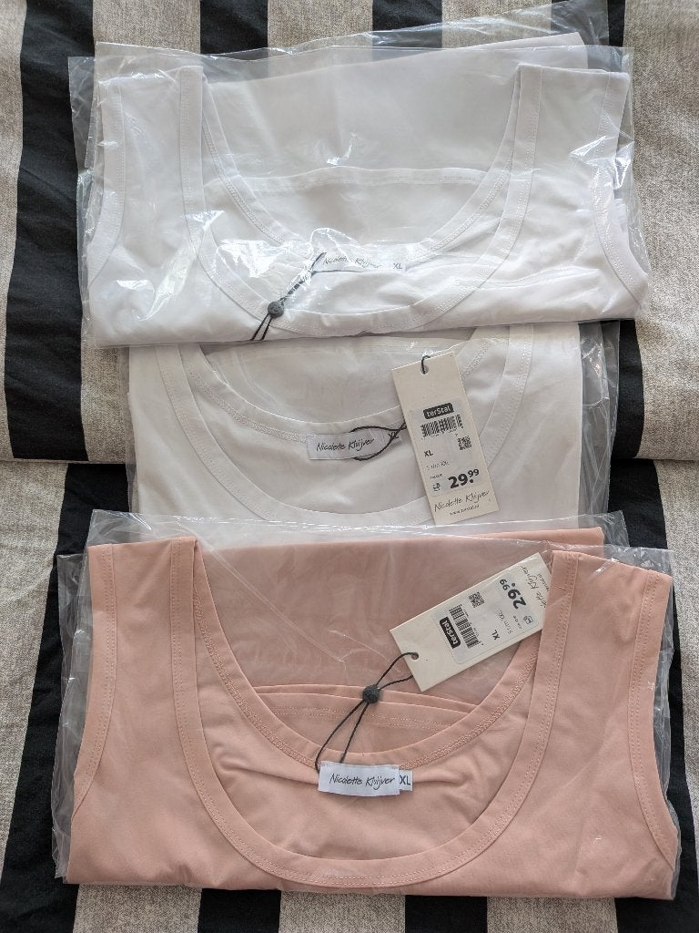 3 hemdshirtjes nicolette kluiver nieuw in verpakking, Ophalen of Verzenden, Nieuw, Maat 46/48 (XL) of groter, Korte mouw