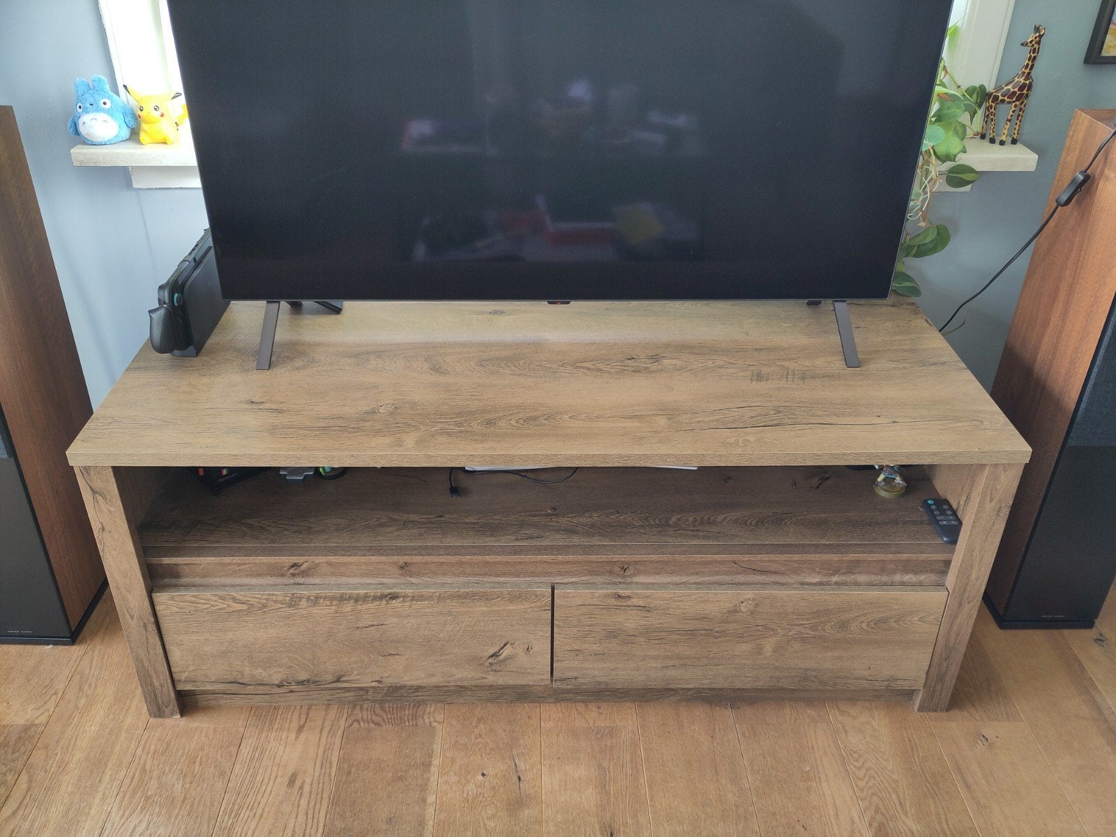 TV-meubel met lades - Houtlook (130b, 53h en 53d), Ophalen, Gebruikt, 100 tot 150 cm, Minder dan 100 cm