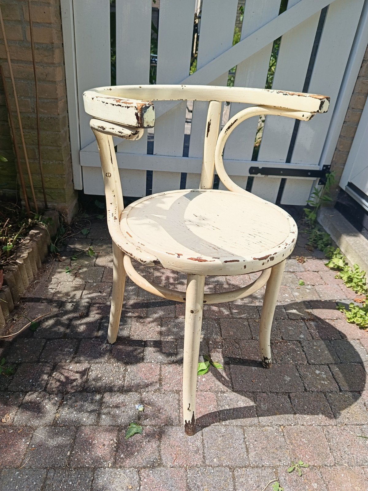 Antieke Thonet stoel - Crèmekleurig met patina, Ophalen of Verzenden