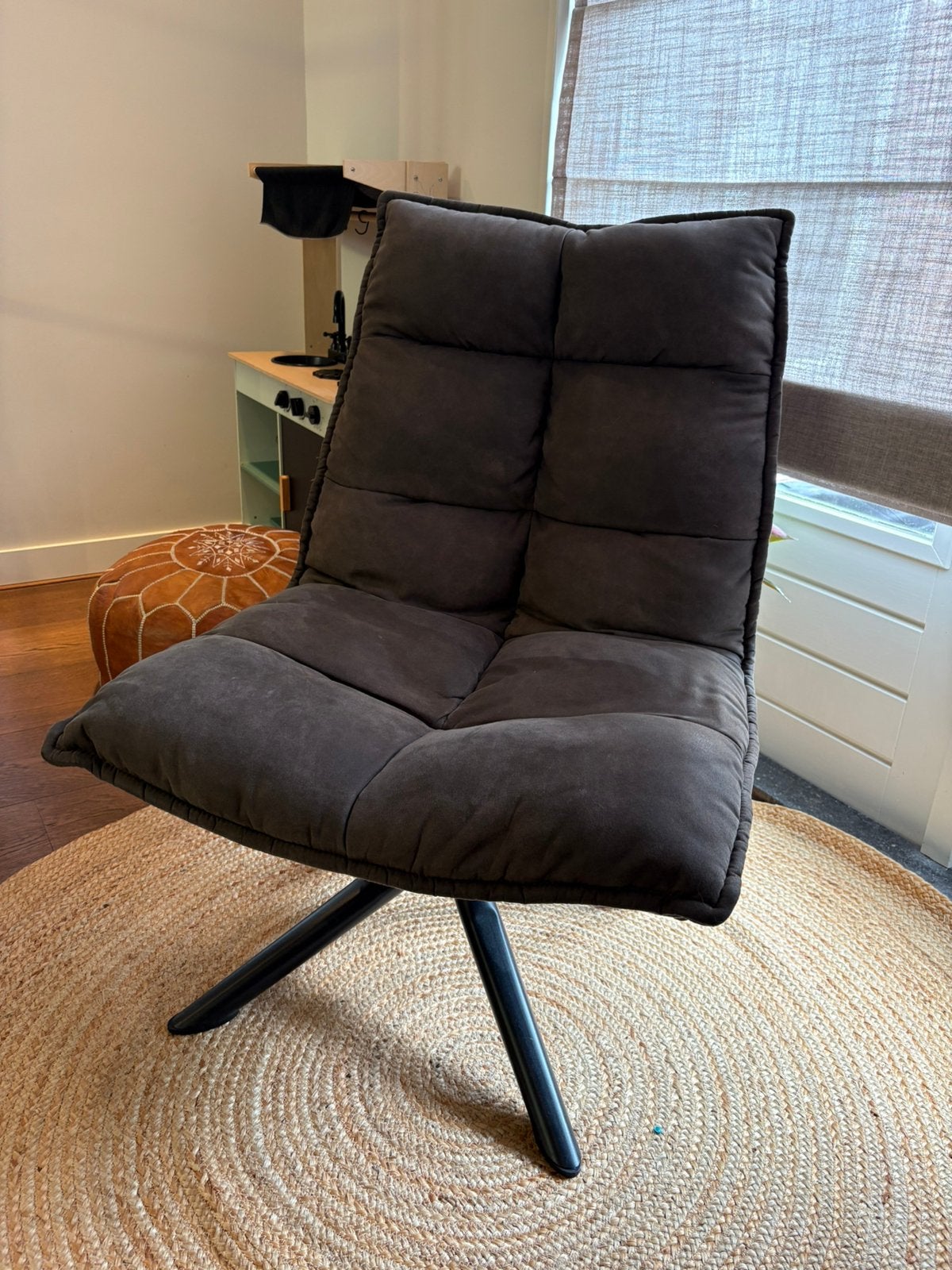 Giga Meubel Fauteuil Lucas Microleder Antraciet, Ophalen, 75 tot 100 cm, Zo goed als nieuw, Stof