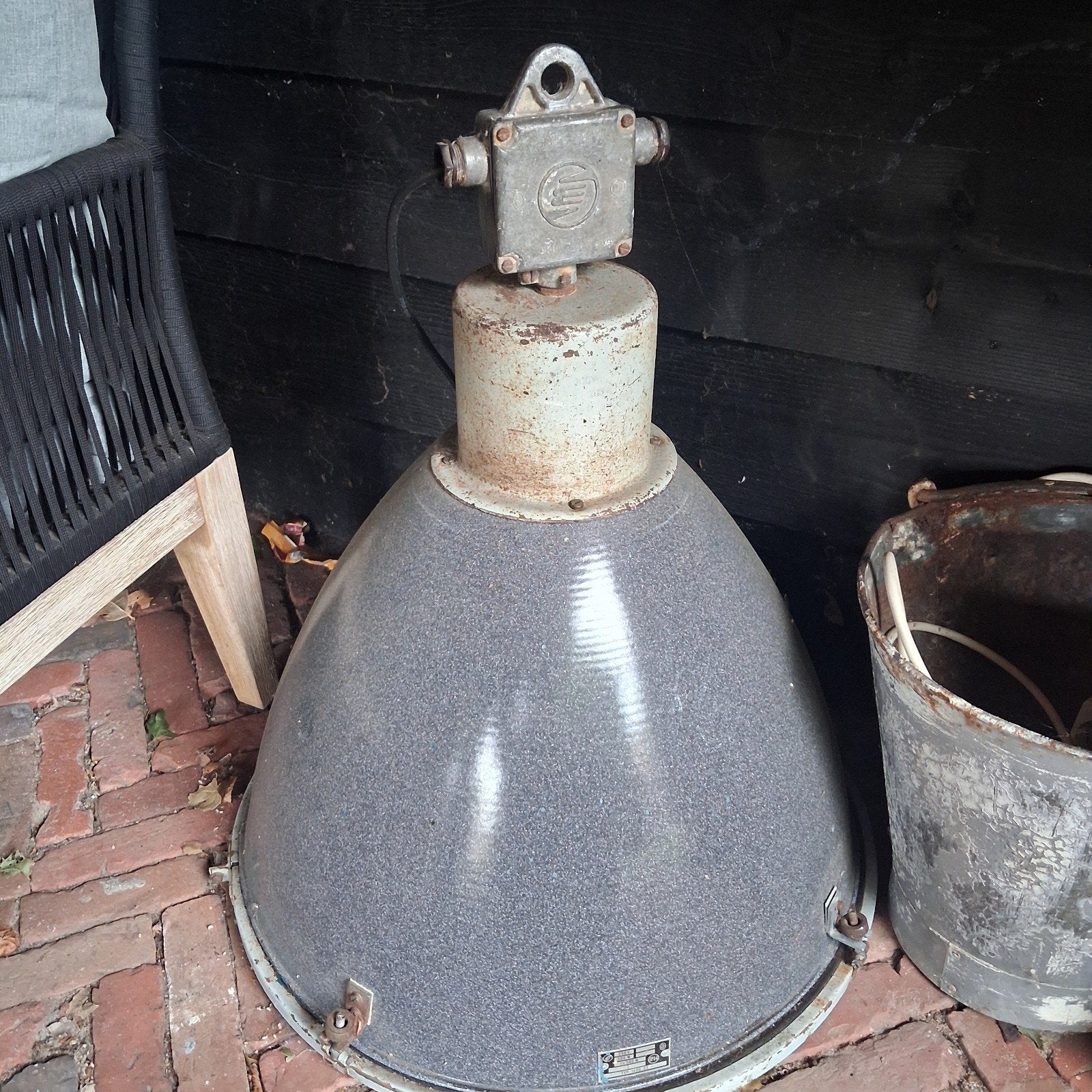 Grote Industriële Emaille Fabriekslamp - Vintage, Ophalen of Verzenden