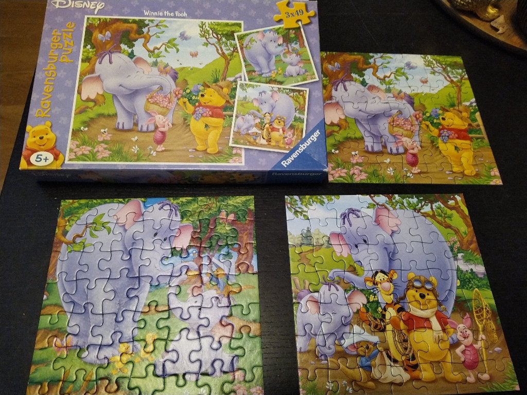 3x puzzel winnie the pooh - compleet, Ophalen of Verzenden, 10 tot 50 stukjes, Gebruikt