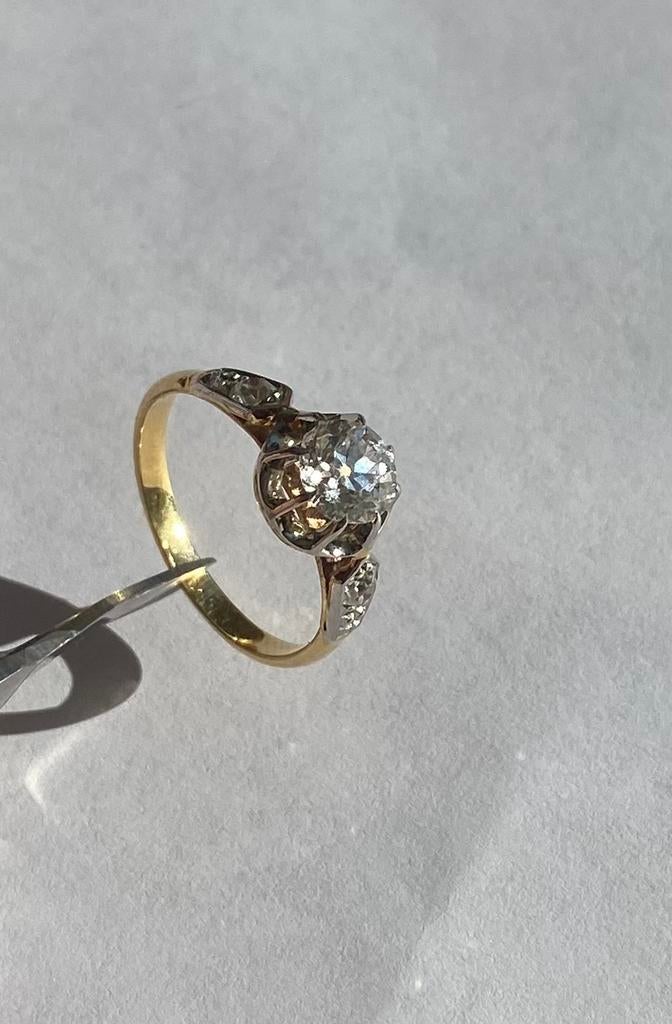 Antieke diamanten ring Old European Cut, Sieraden, Tassen en Uiterlijk, Antieke sieraden, Ophalen, Goud, Ring, Met edelsteen