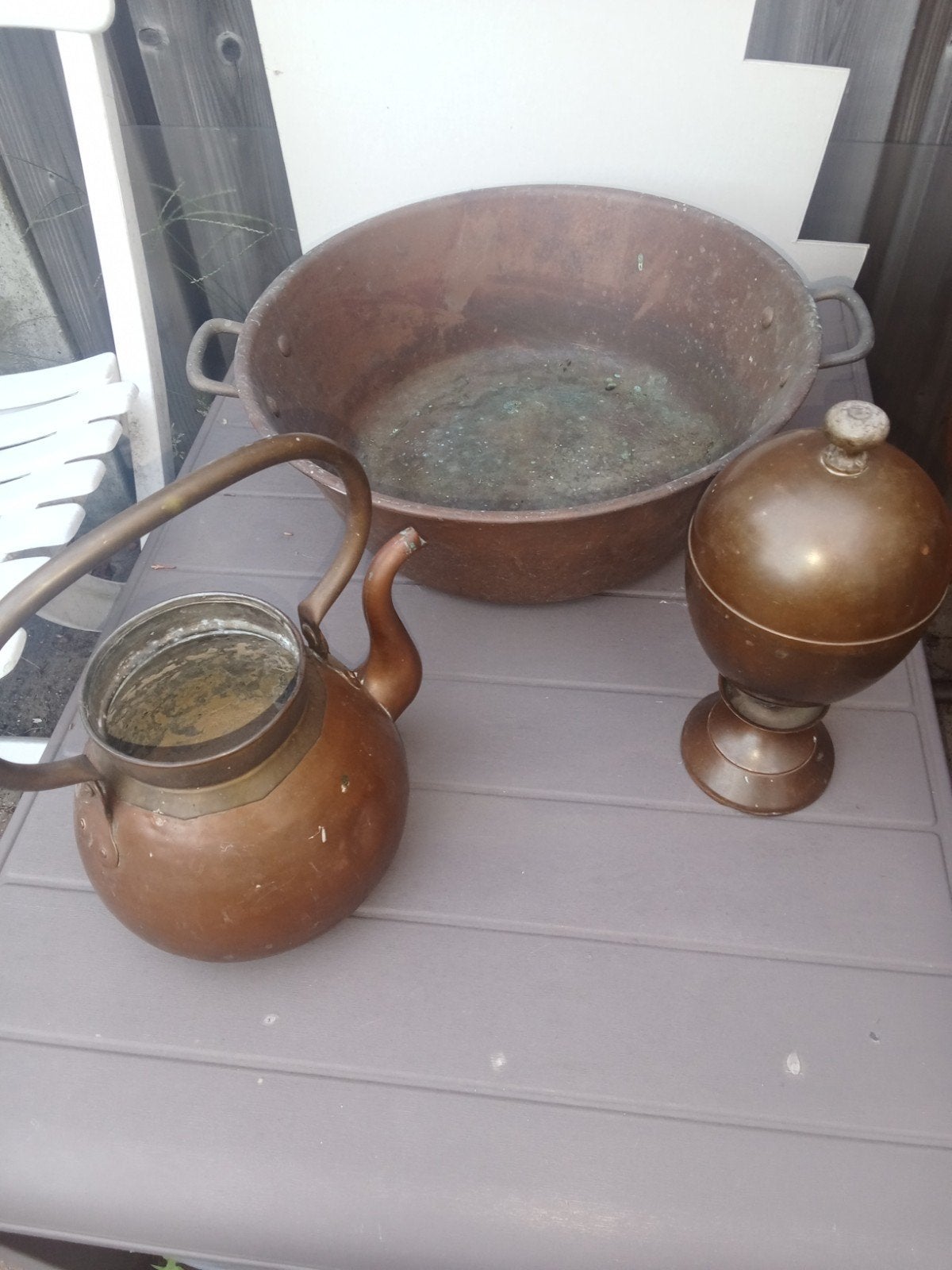 Roodkoperen set: eierkoker, jampan en ketel (ca. 1930), Antiek en Kunst, Antiek | Koper en Brons, Ophalen of Verzenden, Koper