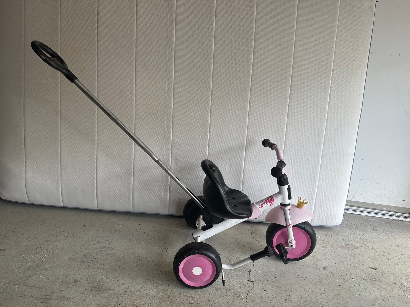 Roze driewieler met duwstang voor kinderen, Ophalen, Gebruikt, Duwstang