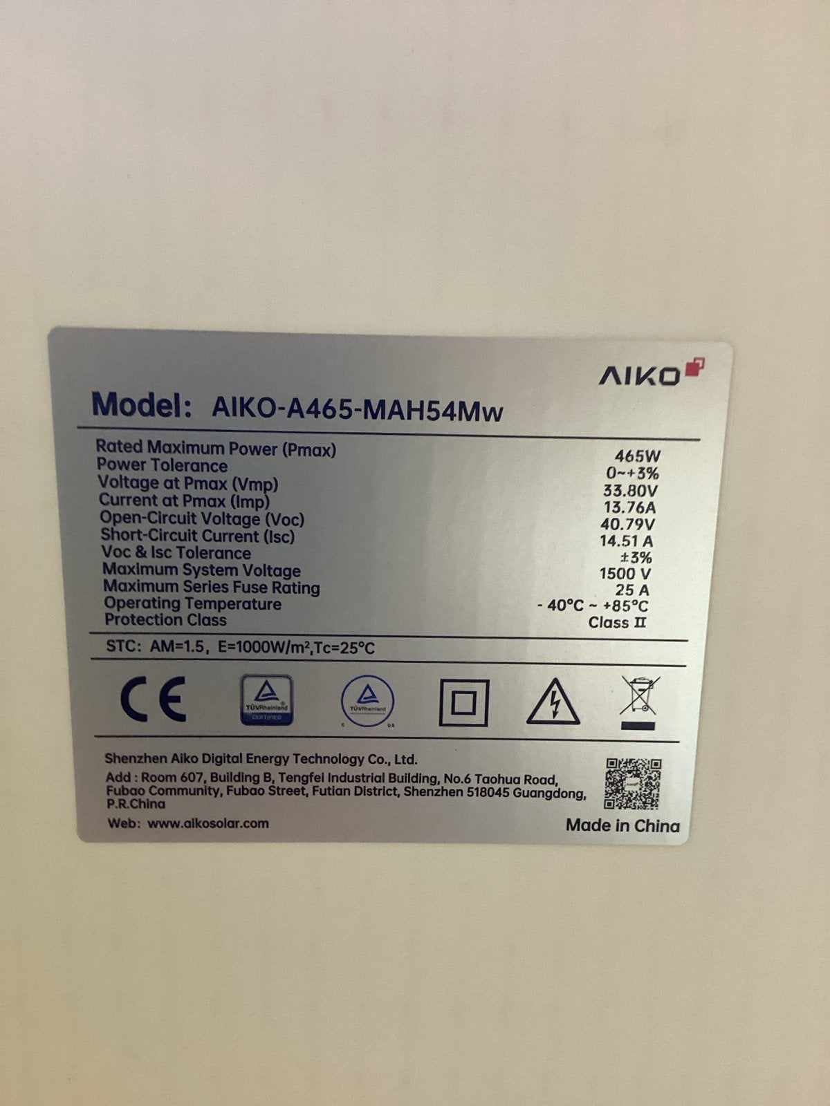 2 keer AIKO Zonnepaneel 465Wp met SolarEdge Optimizers, Doe-het-zelf en Verbouw, Ophalen, Nieuw, Paneel, 200 wattpiek of meer
