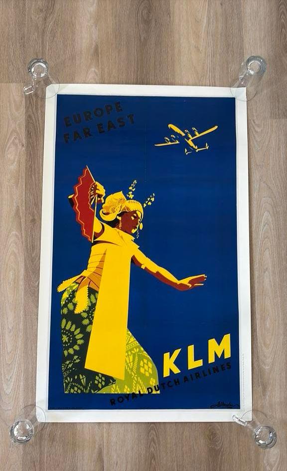 Poster  KLM Europe far East, Verzamelen, Ophalen of Verzenden, Zo goed als nieuw, Kaart, Foto of Prent