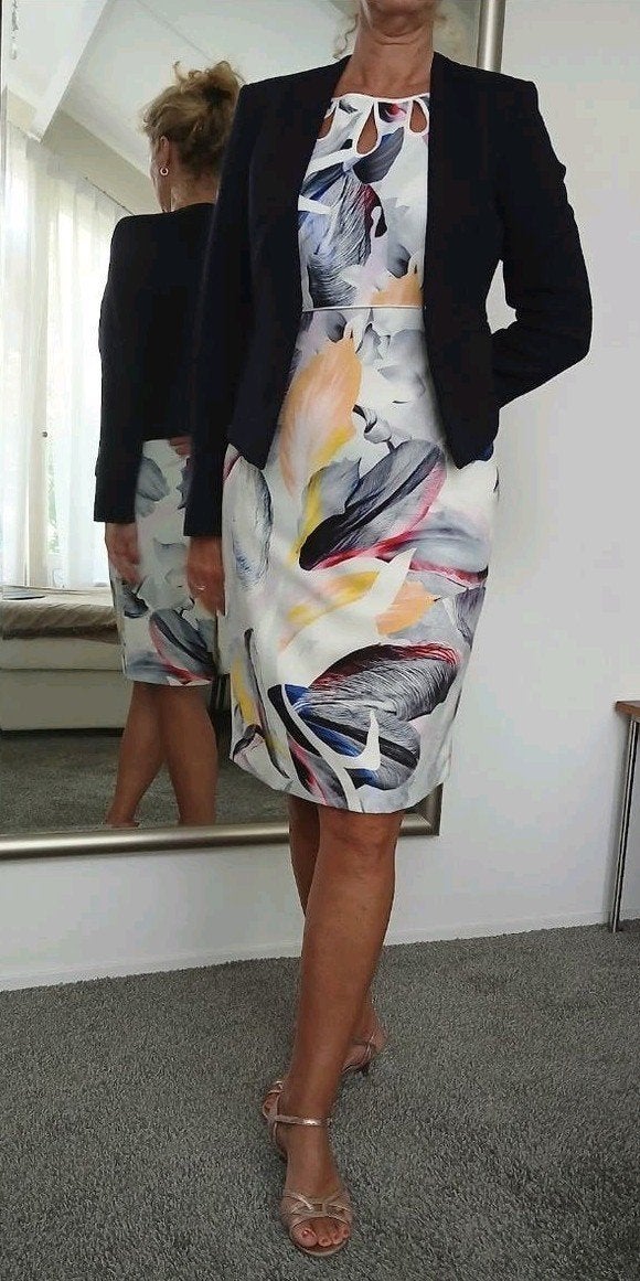 Elegante jurk met bloemenprint en bijpassend jasje, Kleding | Dames, Meerkleurig, Maat 46/48 (XL) of groter, Ophalen of Verzenden