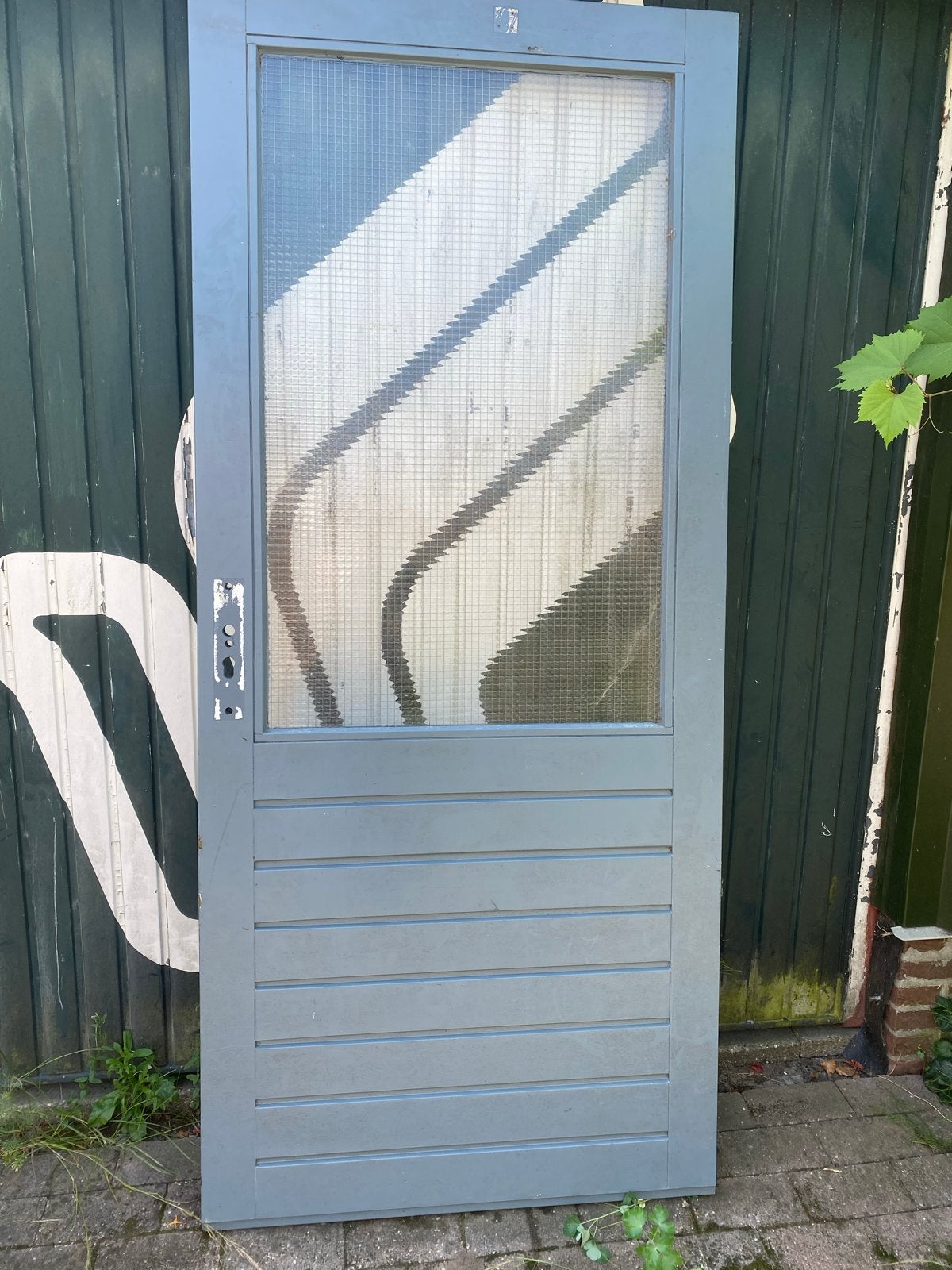 Hardhouten deur met matglas - 92 x 211 cm, Ophalen, Gebruikt, 80 tot 100 cm, Buitendeur
