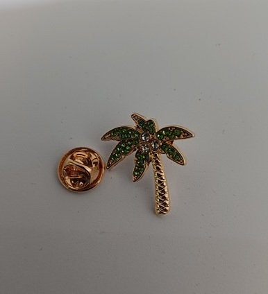 Goudkleurige broche pin palmboom groen strass steentjes, Verzenden, Nieuw, Groen, Overige materialen