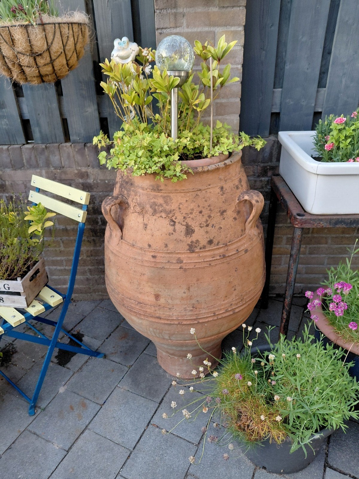 Hele grote Griekse Terracotta Bloempot met Handvatten, Ophalen, Gebruikt, Rond, Minder dan 40 cm
