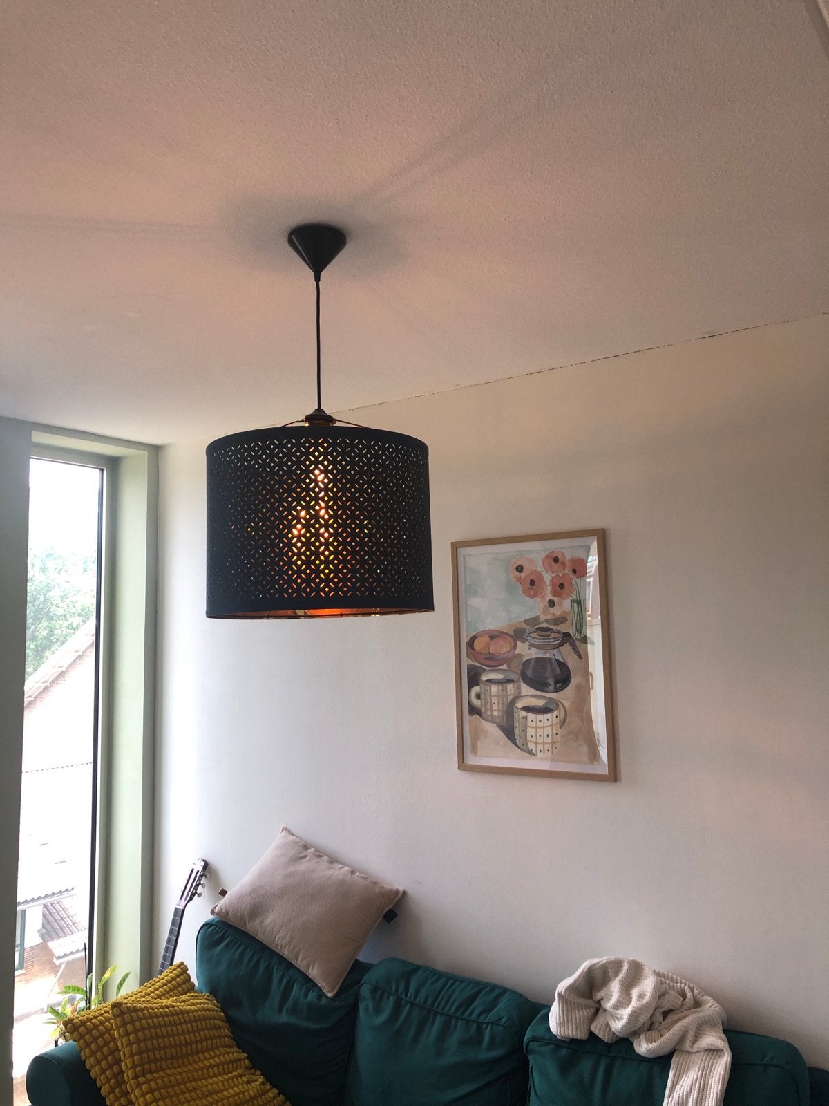 IKEA Nymö lampenkap zwart/messingkleur met pendel, Ophalen, Zo goed als nieuw, Metaal