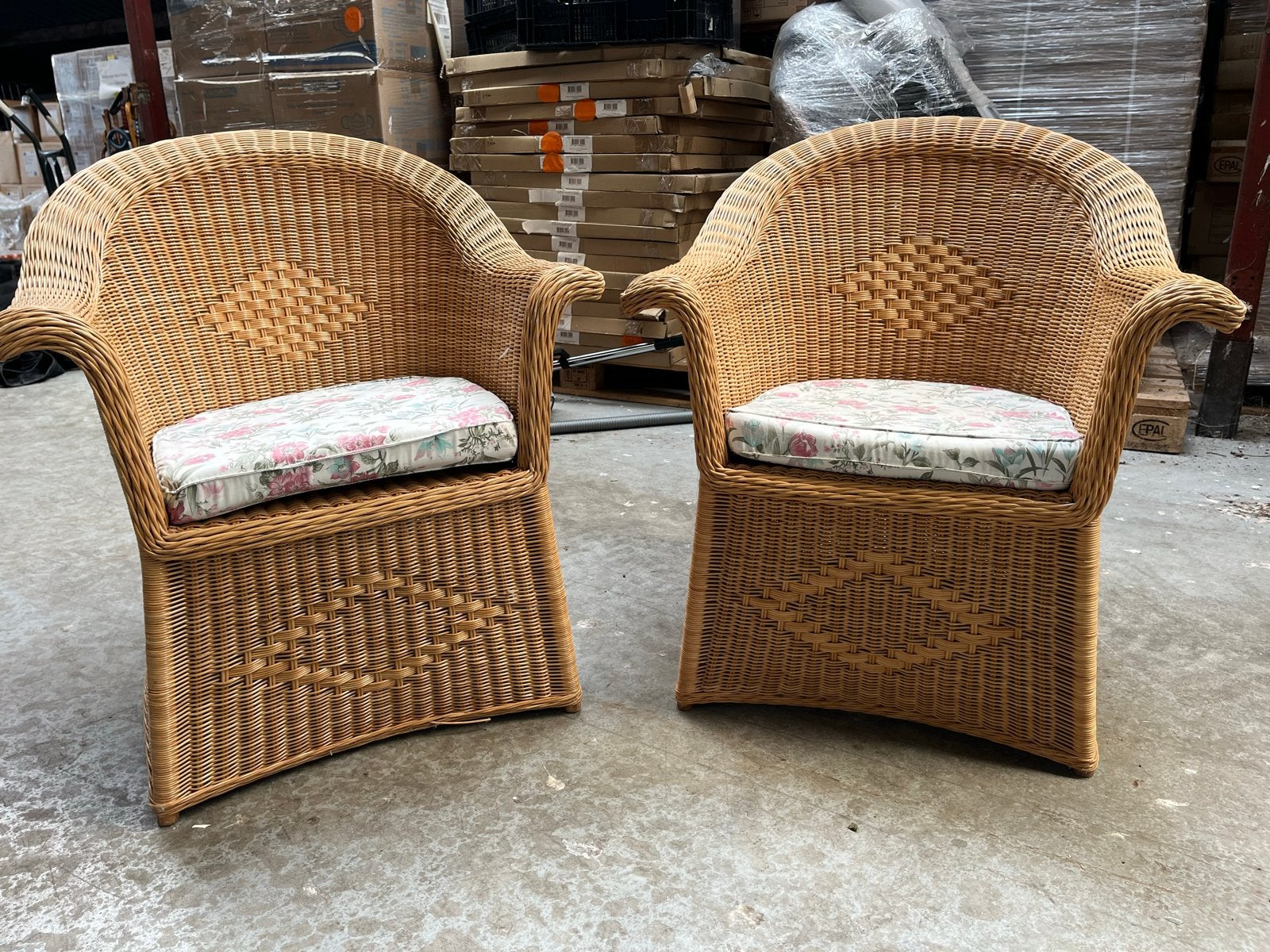 Set van 2 rotan stoelen met kussens, Ophalen, Gebruikt, Twee, Bruin