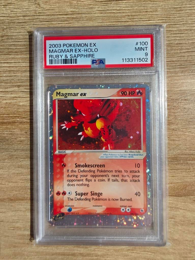 Magmar ex Holo Ruby & Sapphire PSA 9 Pokémon Kaart #100, Ophalen of Verzenden, Zo goed als nieuw, Losse kaart, Foil