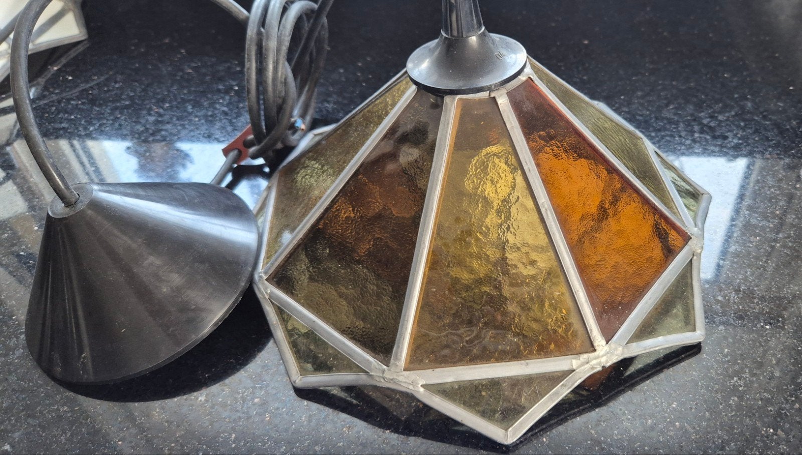 Vintage Tiffany Stijl Hanglamp -  Glas en lood, Antiek en Kunst, Ophalen of Verzenden