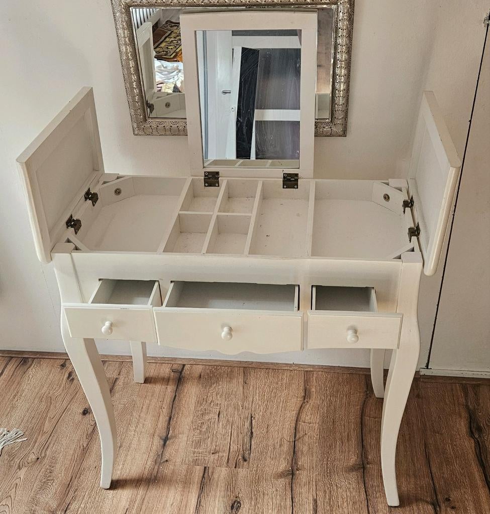 Witte kaptafel met spiegel en lades, Ophalen, Barok, 50 tot 100 cm, Zo goed als nieuw