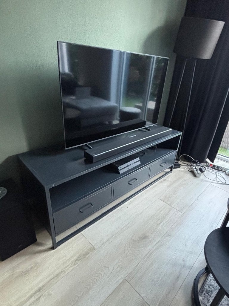 Stoere industriële TV-meubel - donkergrijs/zwart, Ophalen, Gebruikt, 100 tot 150 cm, Minder dan 100 cm