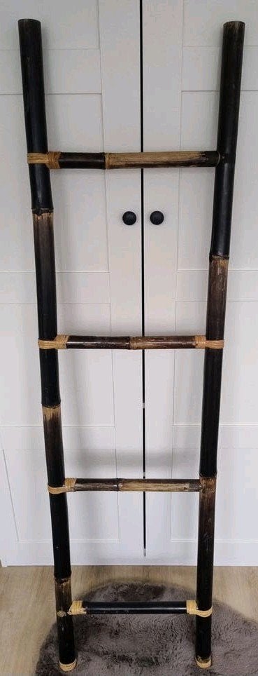 Bamboe Decoratie Ladder Zwart Bruin Handdoekenrek, Ophalen, Zo goed als nieuw