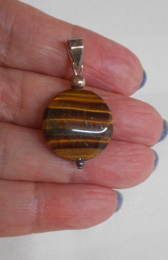 Mooie steen hanger met zilveren hangoog nr.1299, Verzenden, Zo goed als nieuw, Bruin, Zilver