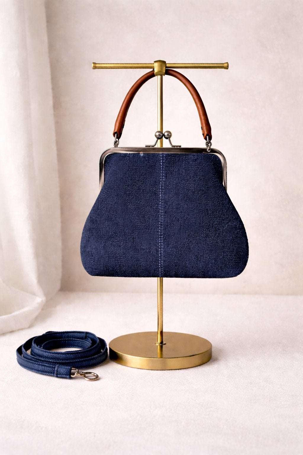 Stijlvolle denim handtas met leren handvat, Ophalen of Verzenden, Zo goed als nieuw, Blauw, Handtas
