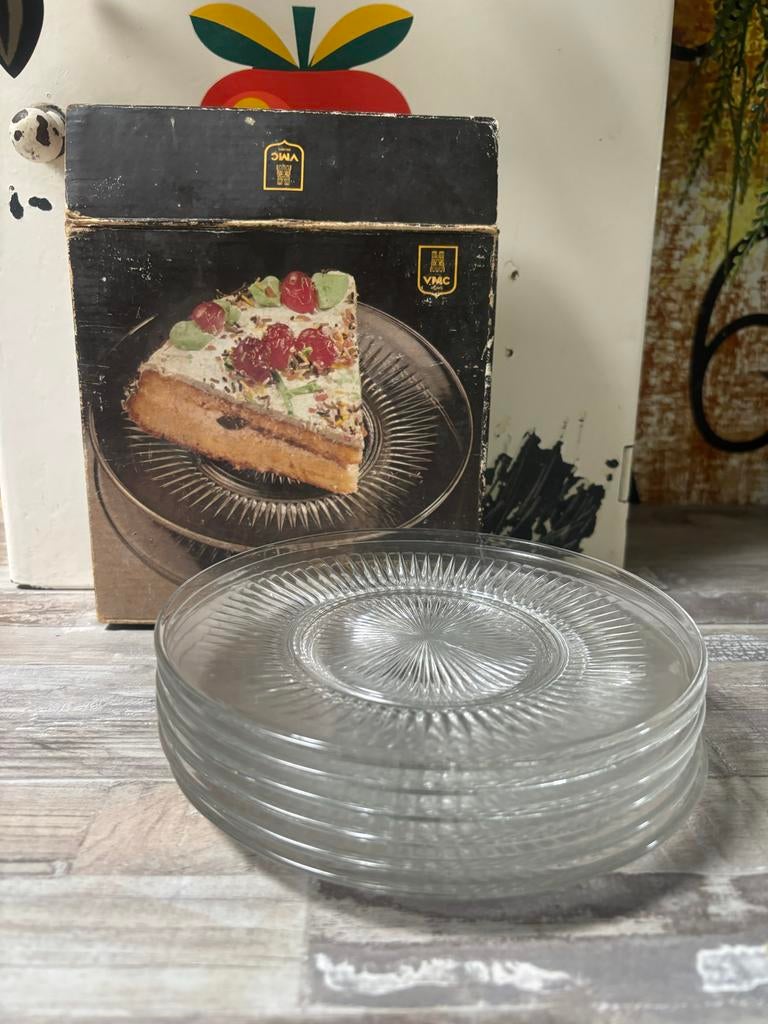VMC Château Glazen Gebaksbordjes - Set van 6, Gebruikt, Ophalen of Verzenden, Glas, Bord(en)