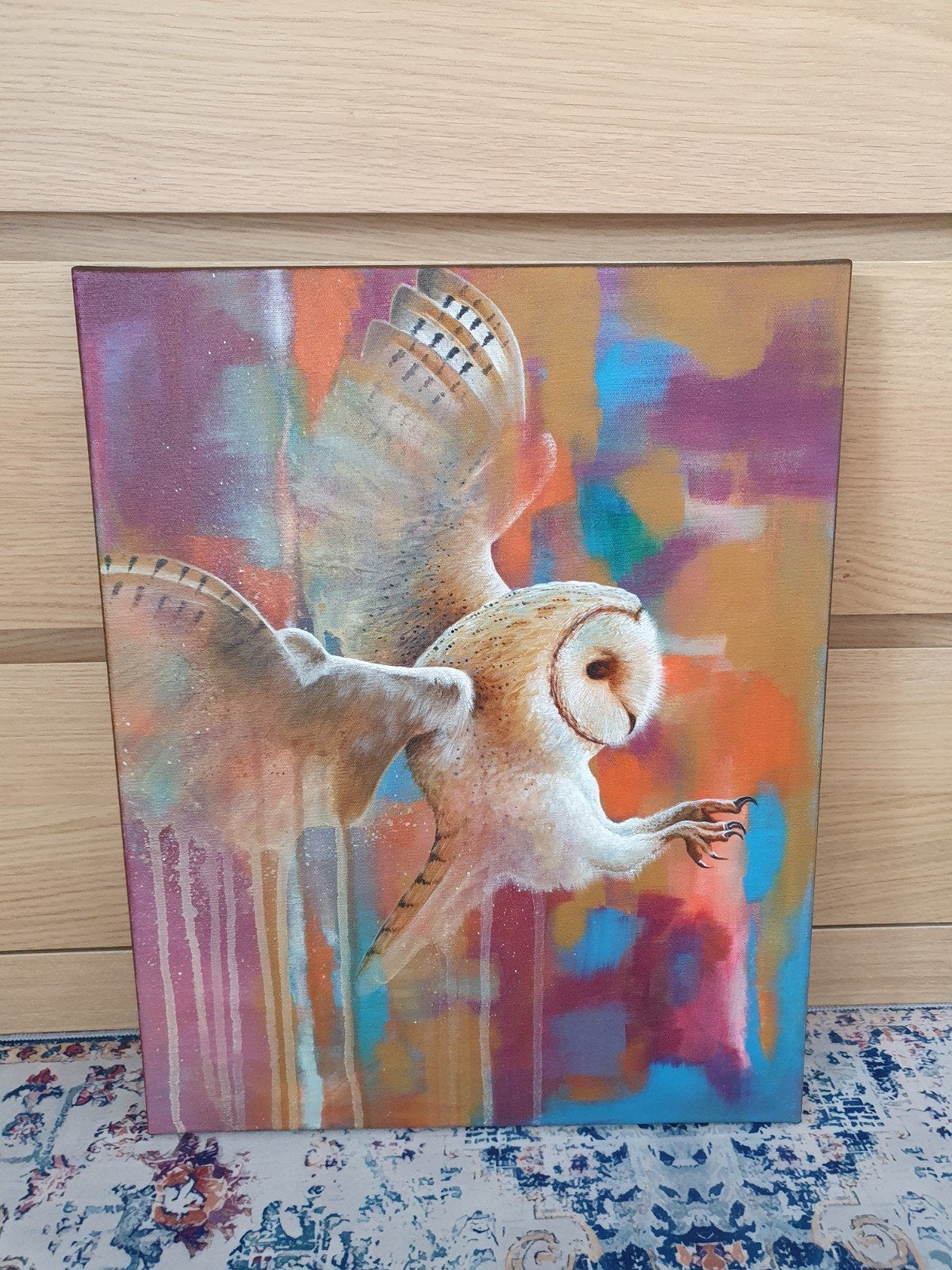 Acrylverf schilderij uil 40x50cm mixed media, Ophalen of Verzenden