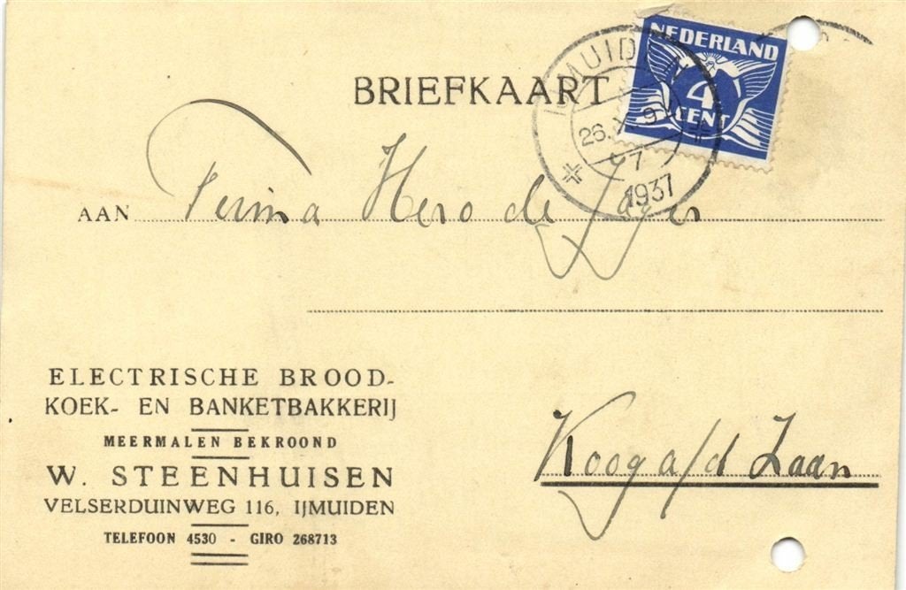 W. Steenhuisen, IJmuiden - 10.1937 - briefkaart, Postzegels en Munten, Brieven en Enveloppen | Nederland, Ophalen of Verzenden
