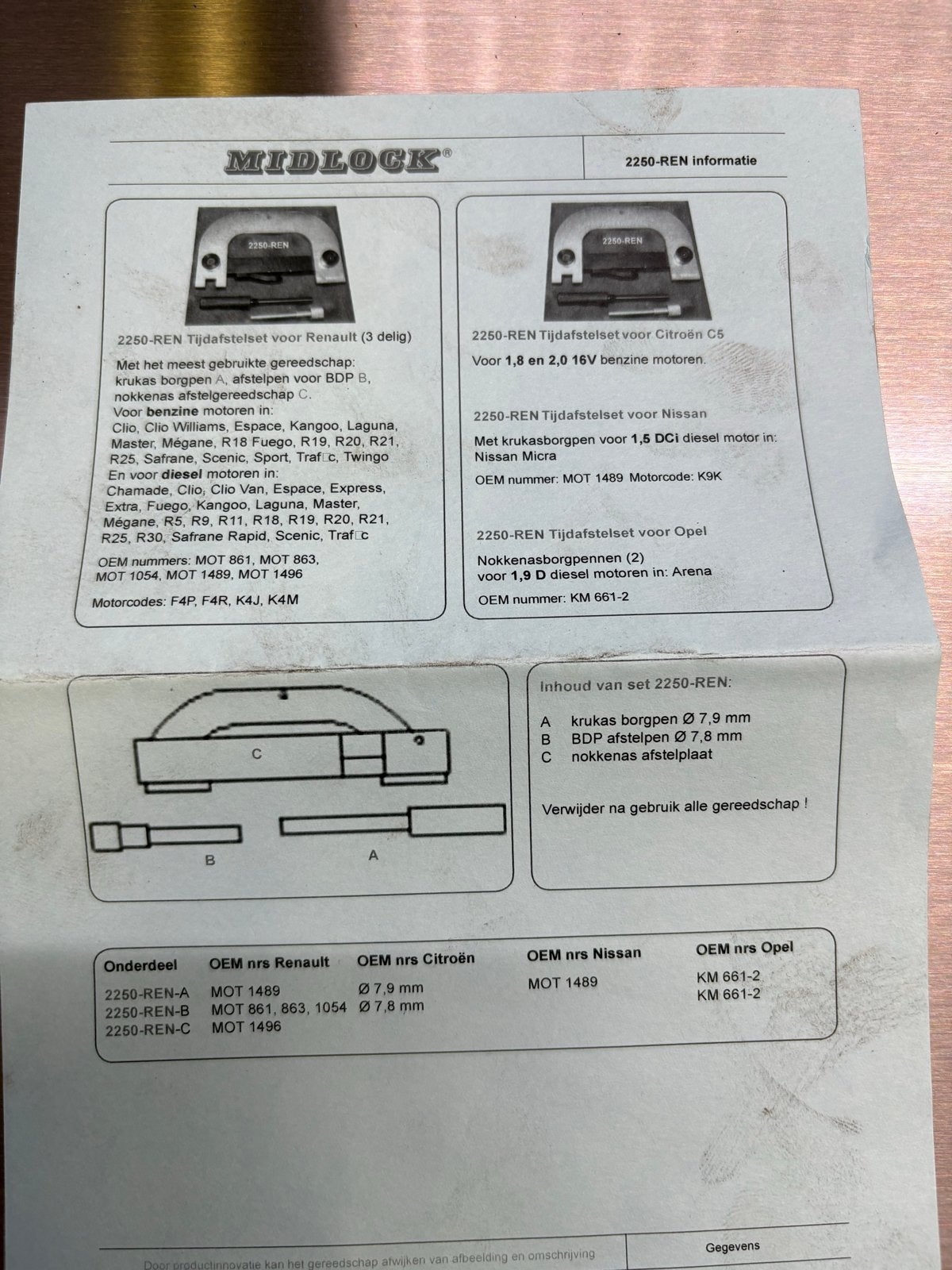 Midlock 2250-REN Tijdafstelset 3-delig voor Renault, Ophalen of Verzenden, Nieuw, Renault
