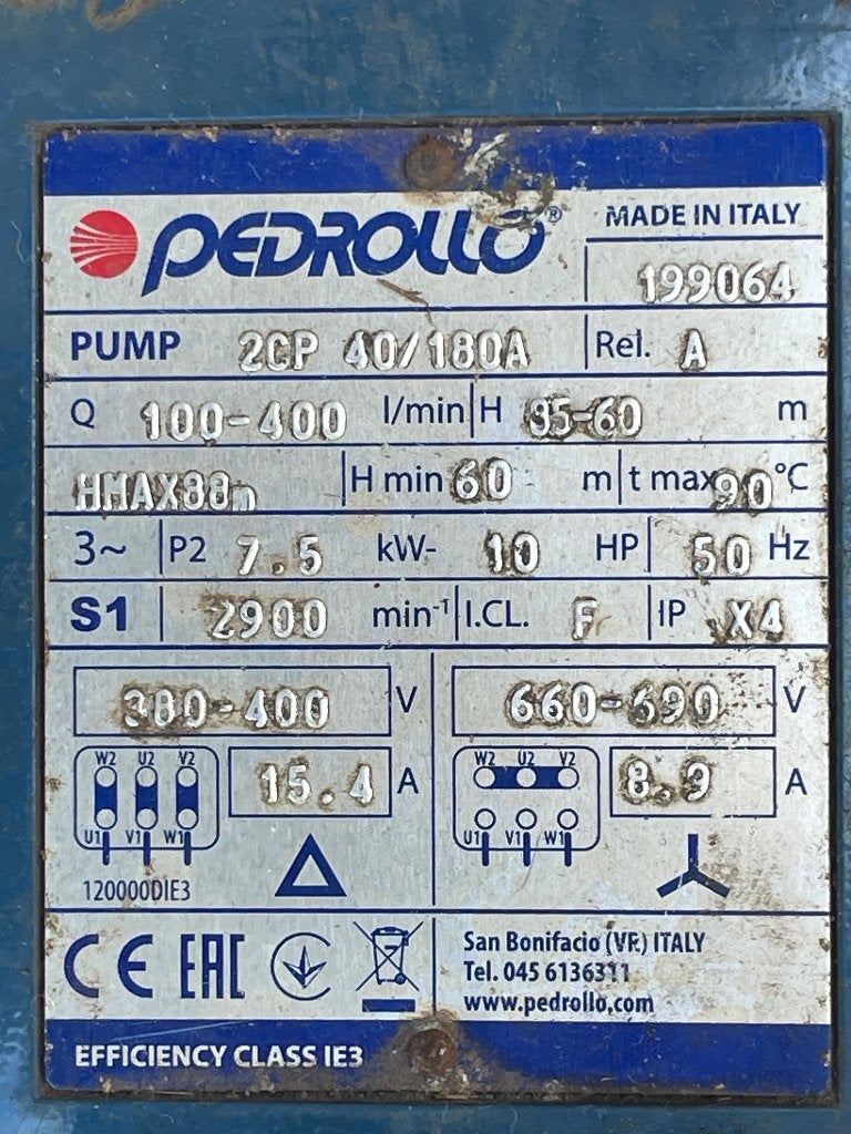 Pedrollo bronpomp 2cp 40/180a, Tuin en Terras, Waterpompen, Ophalen, Zo goed als nieuw, Elektrisch, Bronpomp
