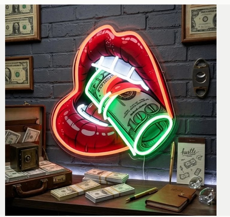 LED lamp neon stijl Geld met lippen (36x33cm)