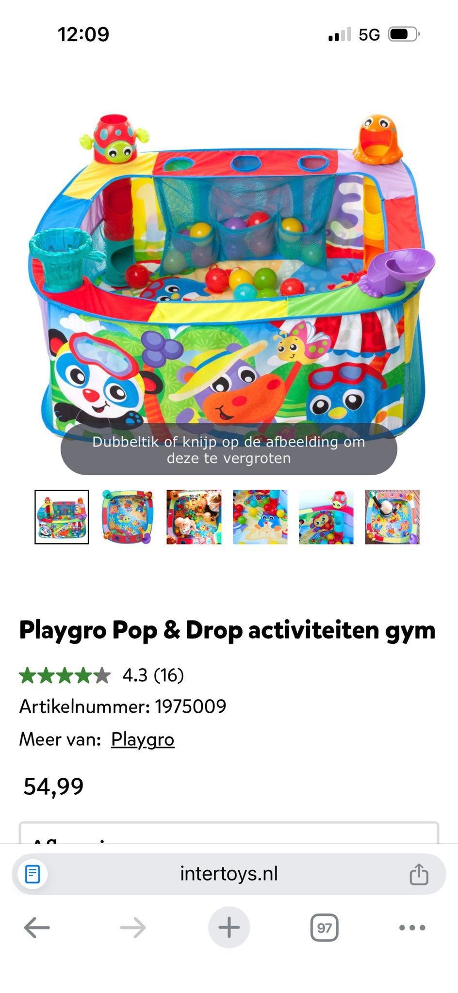 Playgro Pop & Drop activiteiten gym - Ballebak, Kinderen en Baby's, Ophalen of Verzenden, Gebruikt, Babygym