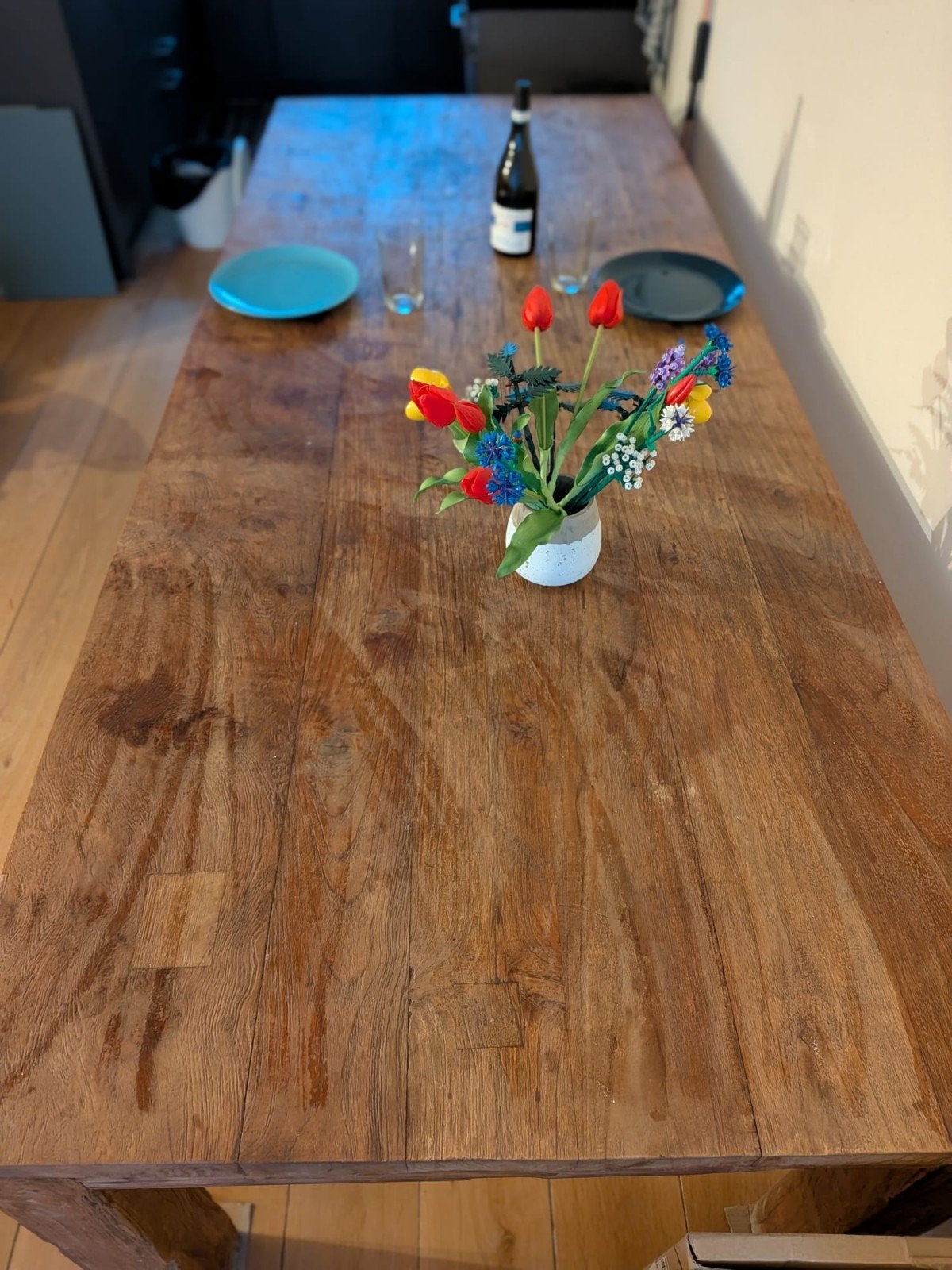 Massief houten eettafel (250x100 cm) - Gratis af te halen, Ophalen, Gebruikt, 100 tot 150 cm, 200 cm of meer