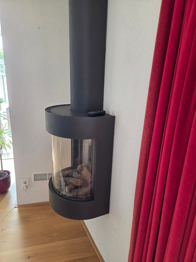 Bellfires gashaard met afvoerpijpen en afstandsbediening, Ophalen, Gebruikt, Hangende haard, Gashaard