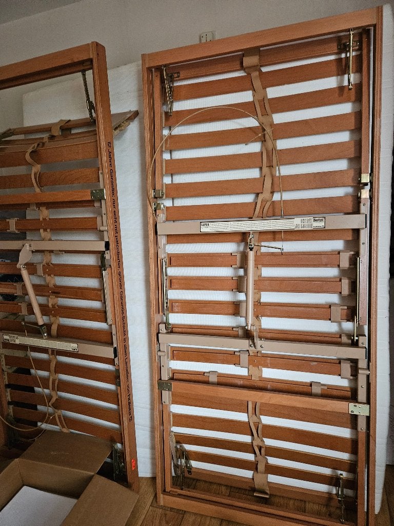 Gratis Grenen 2 pers bed, 180x200+lattenbodems, Huis en Inrichting, Slaapkamer | Bedden, Ophalen, Gebruikt, Bruin, Tweepersoons