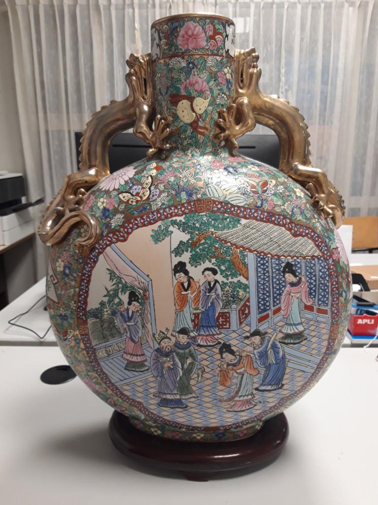Grote Chinese Maanvaas met Drakenhandvatten - 40x54 cm, Ophalen of Verzenden