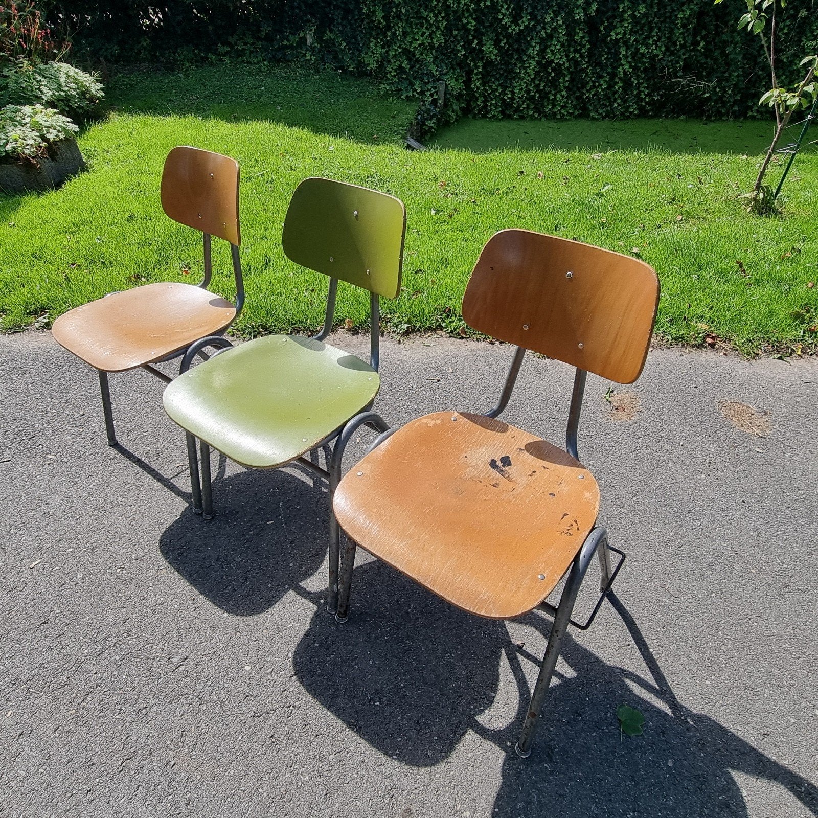 Vintage schoolstoelen - set van 3 Kho Liang Le, Dutch Design, Ophalen, Vintage, Industrieel, School, Gebruikt, Overige kleuren