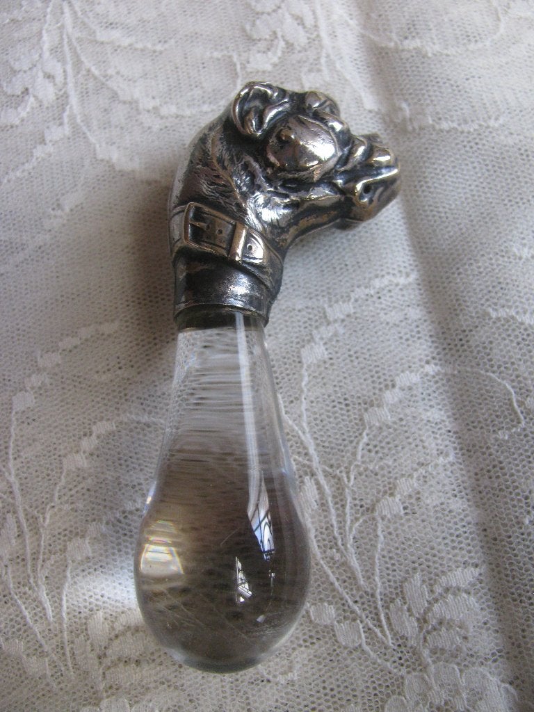 Oude Flessenstop ? met Zilver Kleurige Hondenkop - 8.5 cm, Verzenden