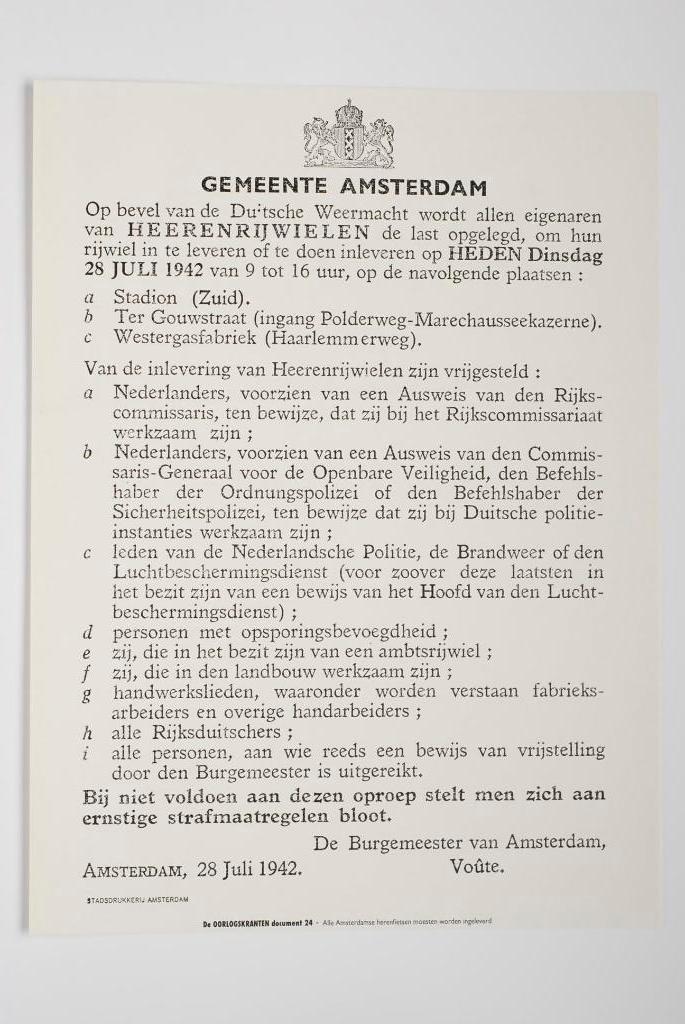 Affiche Inbeslagneming van fietsen | Heruitgave 1994, Zo goed als nieuw, Verzenden, Amsterdam, Luchtmacht