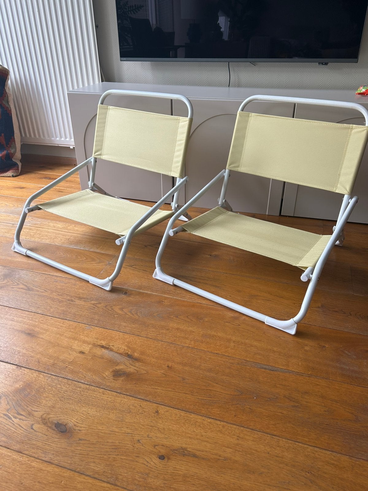 Strandstoelen inklapbaar 2 stuks licht geel, Ophalen, Zo goed als nieuw