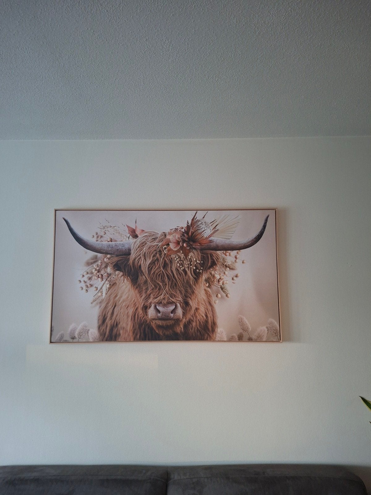 Schilderij hooglander met bloemen, Ophalen, Zo goed als nieuw, Schilderij