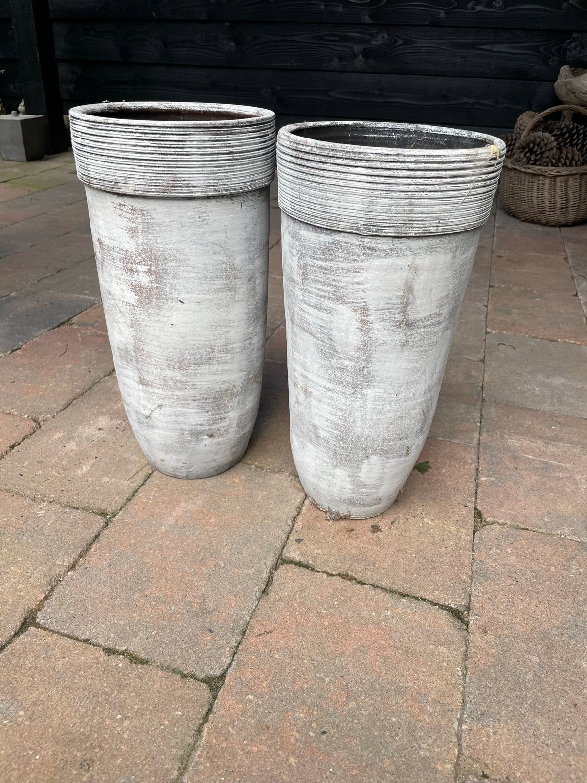 Set van 2 grote witte bloempotten voor buiten, Gebruikt, Balkon, Minder dan 60 cm, Rond