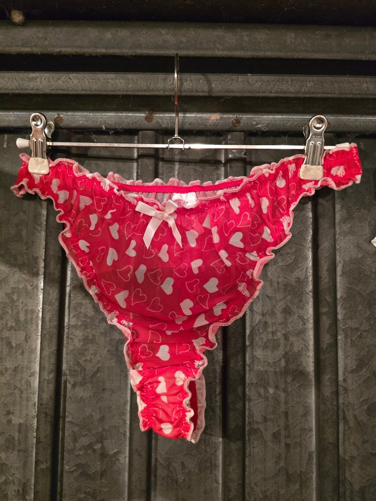 Rode  transparante sissy string met hartjesprint, Verzenden, Rood