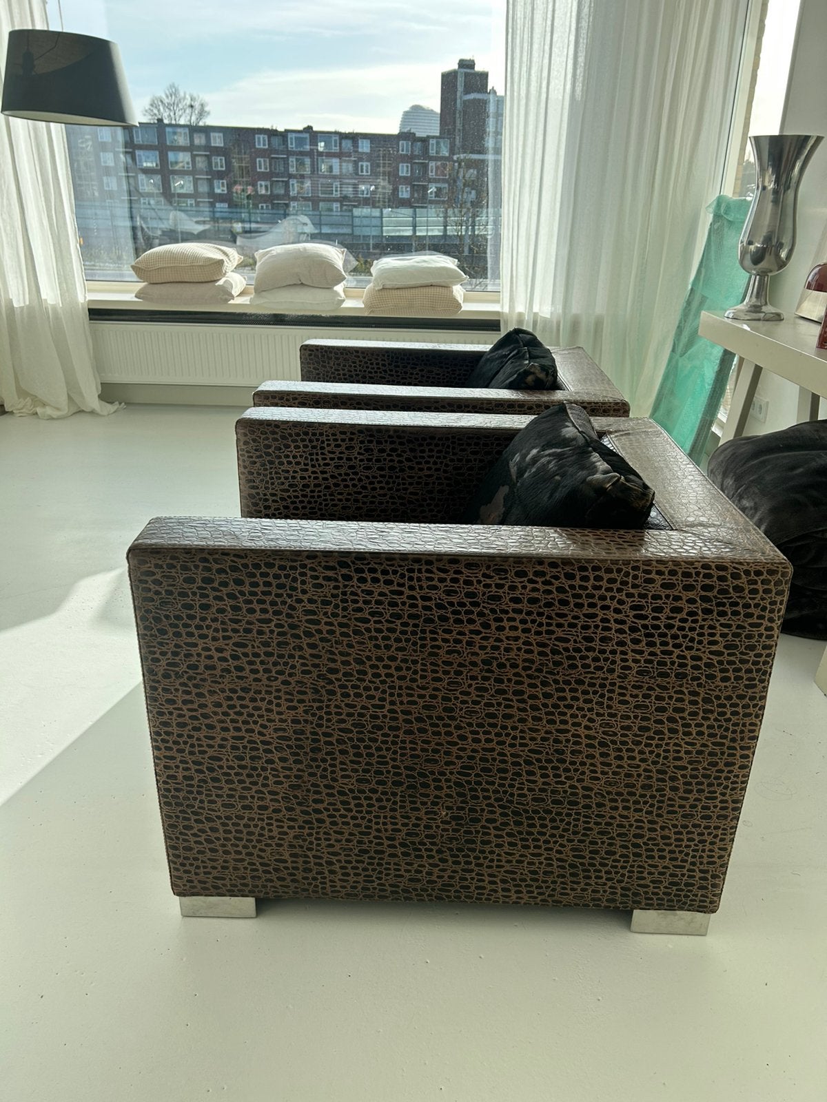 Lederen minotti fauteuils bruin teab, Ophalen, Gebruikt, 50 tot 100 cm, 50 tot 75 cm